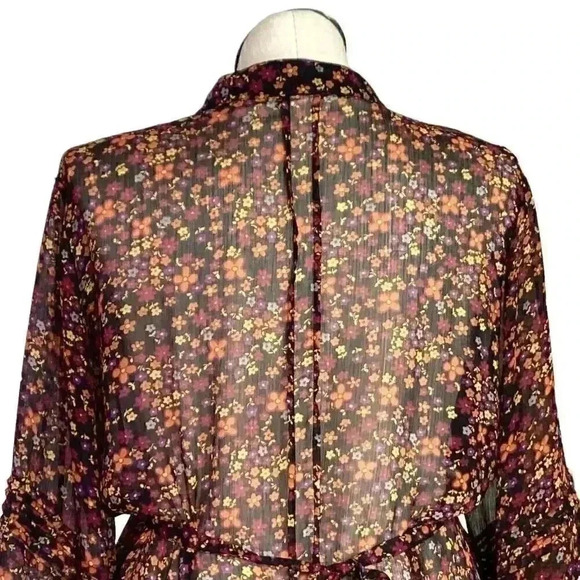 Torrid Womens 2X Ditzy Floral Pleated Chiffon Blouse Top Brown 3/4 Sleeve Y2K - Picture 7 of 8